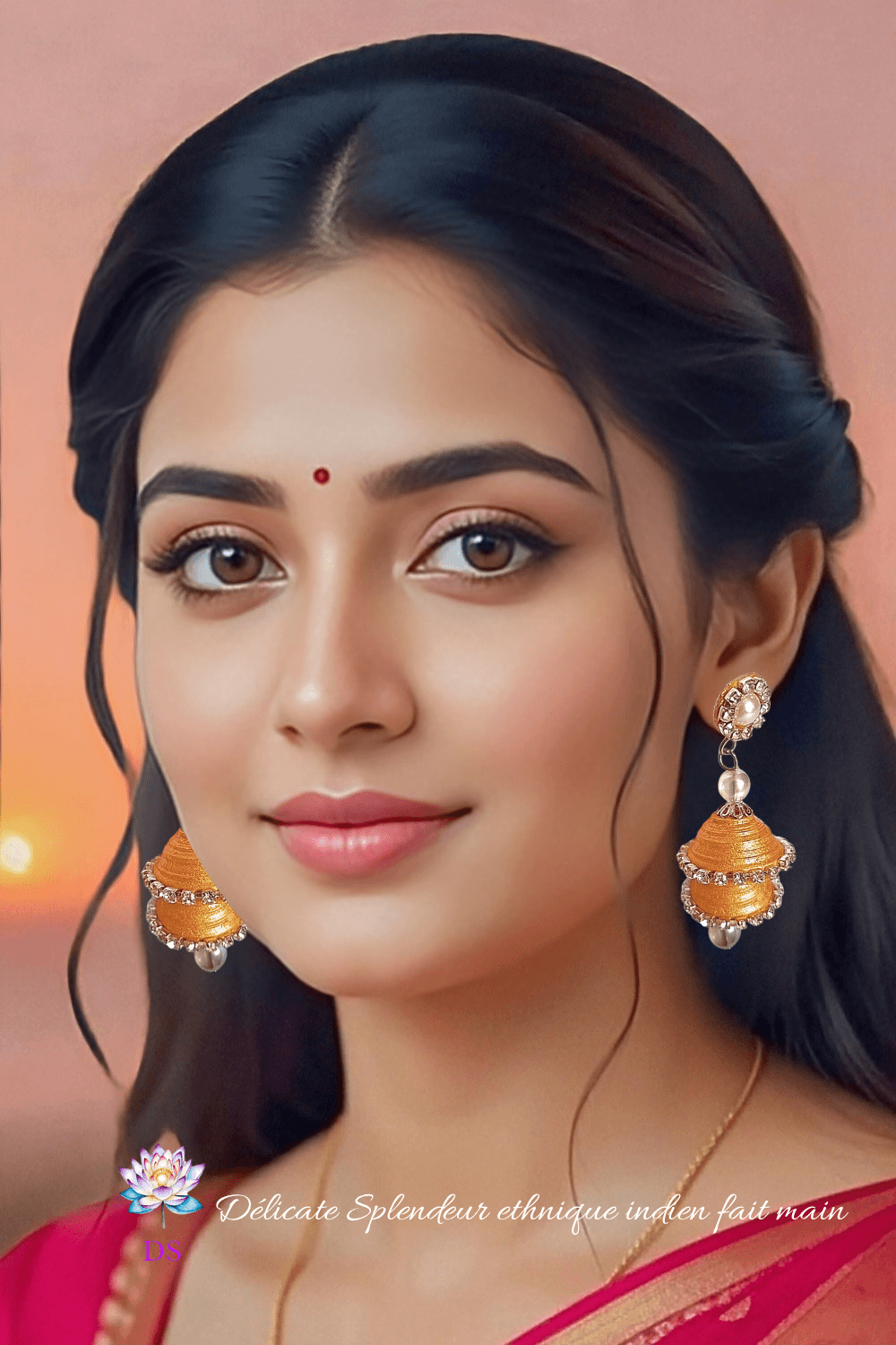 Djimiki Rond Doré Double - Boucles d'oreilles Délicate Splendeur - Portées par Dévi