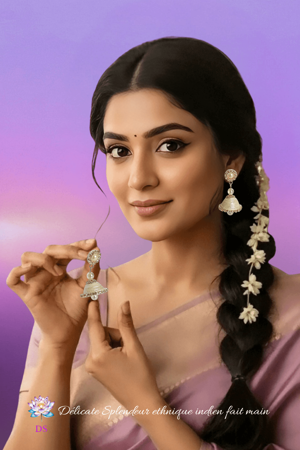 Sublimes Djimiki Argentés portés, ambiance chaleureuse de ciel violet et rose.